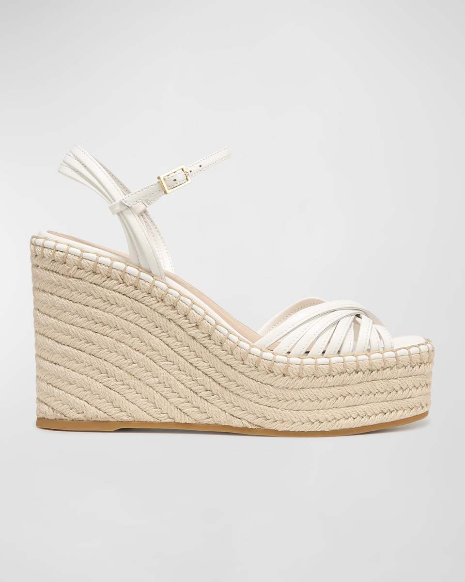 Ravina Leather Strappy Wedge Espadrilles
